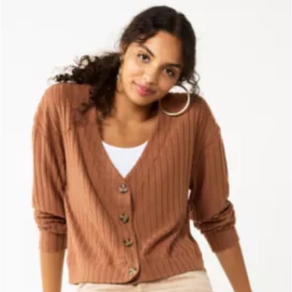 SO Juniors Brown Cropped Button-Front Cardigan - Picture 5 of 5